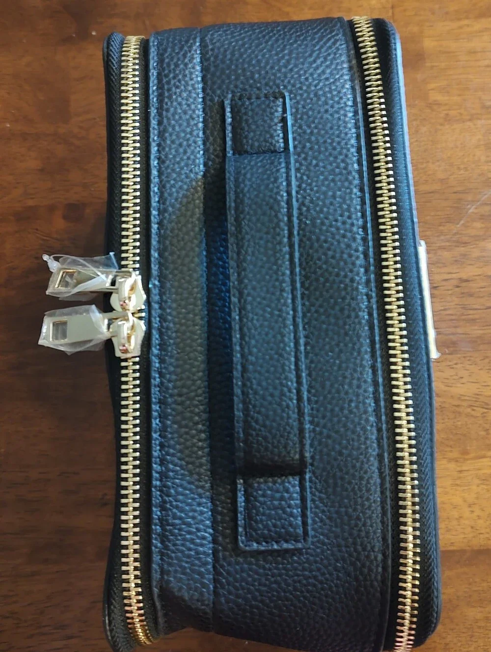 BELLAMI Black Toiletry Case with Clear Top and Gold Accents